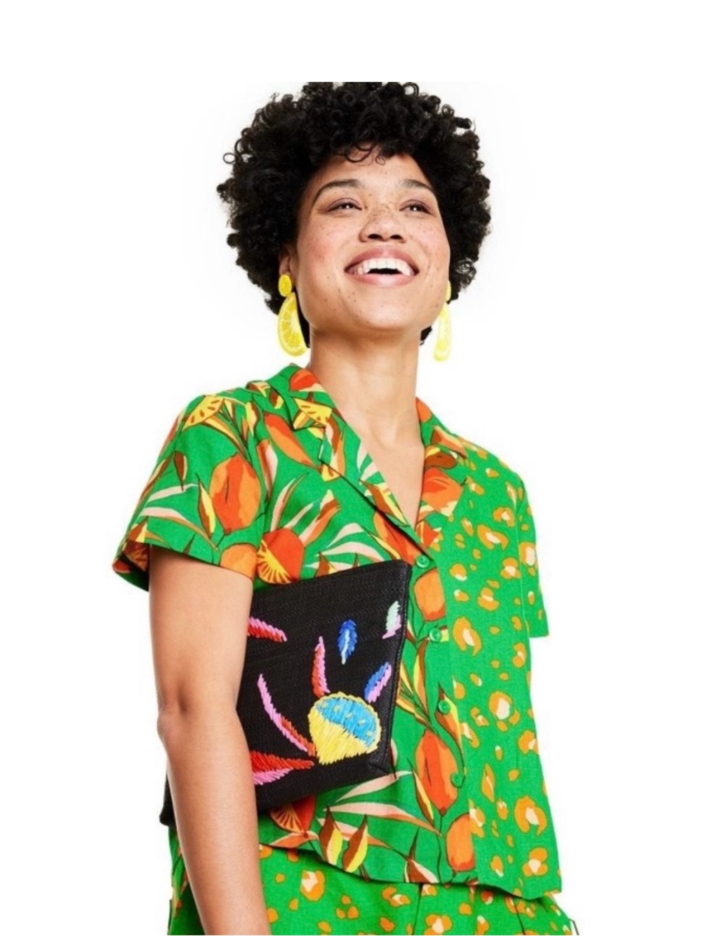 Tabitha Brown for Target Green, Orange and Yellow Linen Button Up Shirt